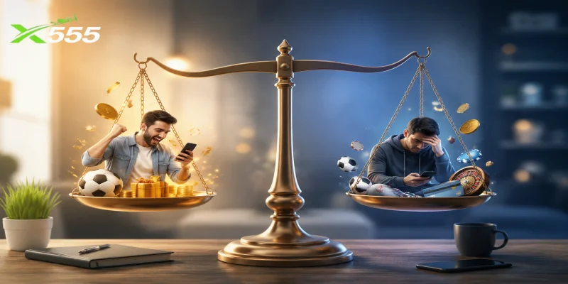 A balanced scale showing the advantages and disadvantages of online betting bonuses.