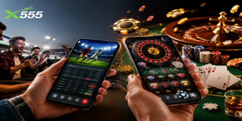 A detailed comparison of mobile casino graphics and real-time betting odds display.