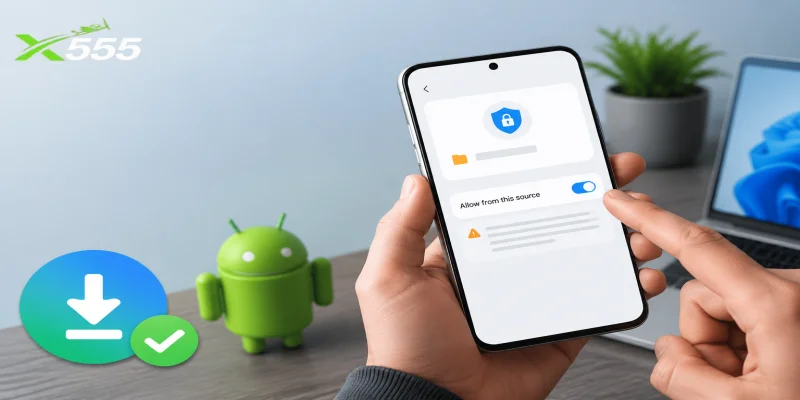 An Android security prompt showing how to allow installation from unknown sources as recommended in the manual.