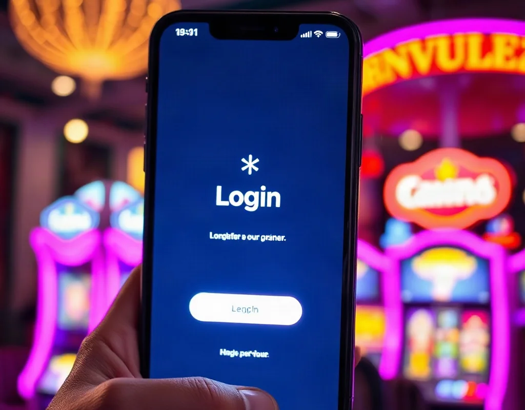 Game login screen on mobile with a finger tapping the login button