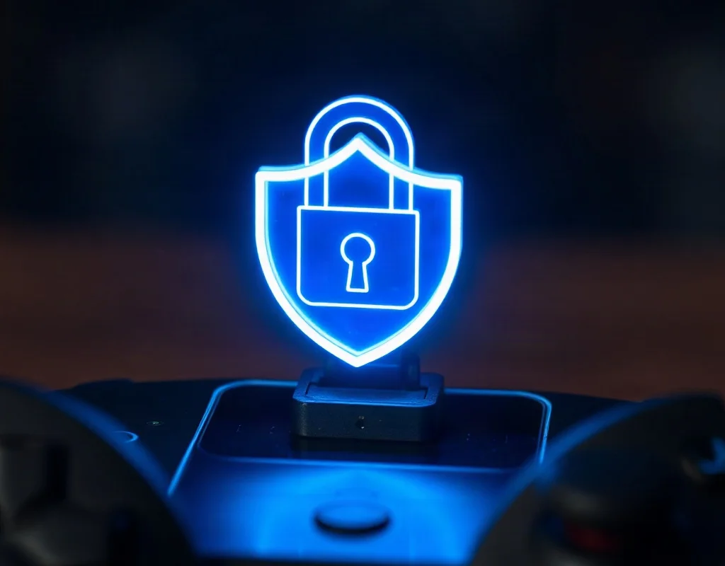 Security lock and shield over a smartphone and gaming controller