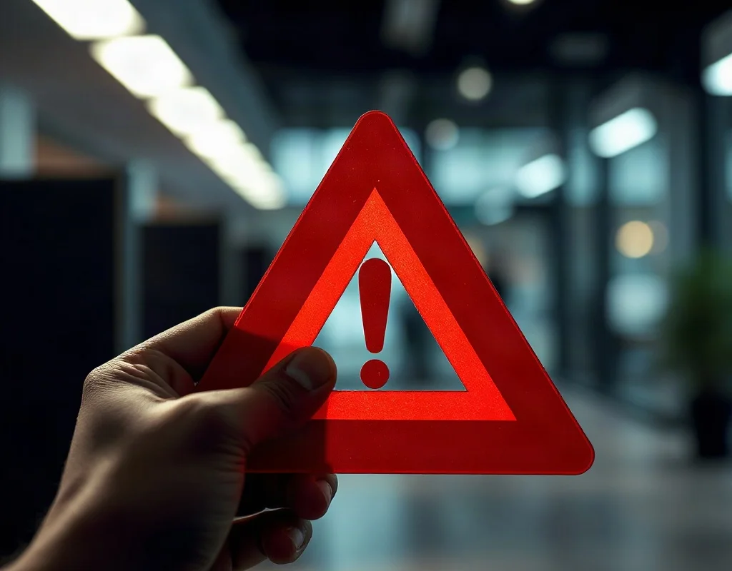 Red warning sign indicating a potentially dangerous online platform