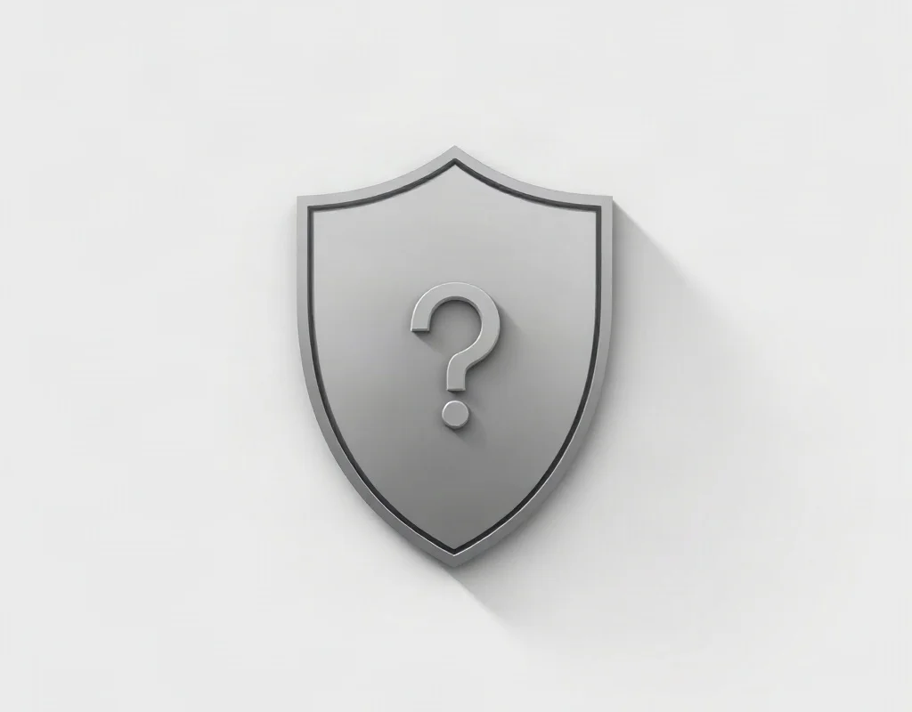 Shield with question mark symbolizing uncertainty in online security