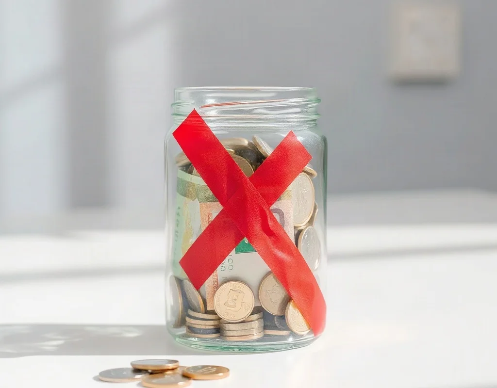 Jar of money with a red X mark representing financial loss in X555