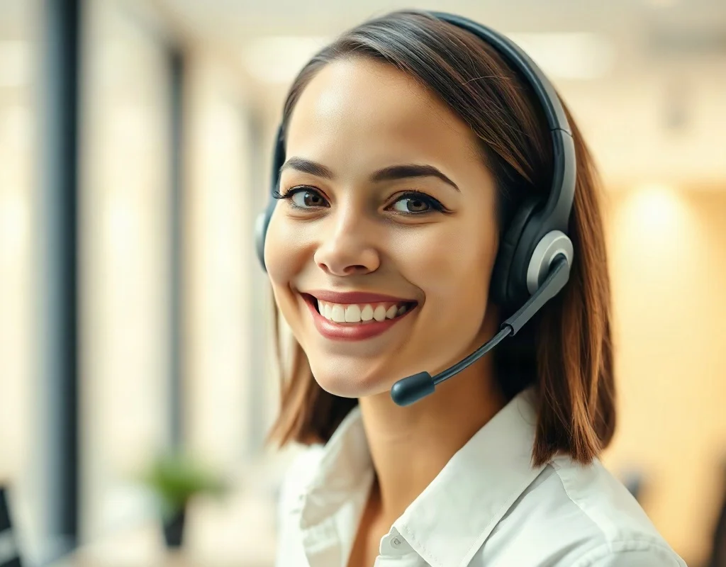 Friendly customer service representative wearing a headset