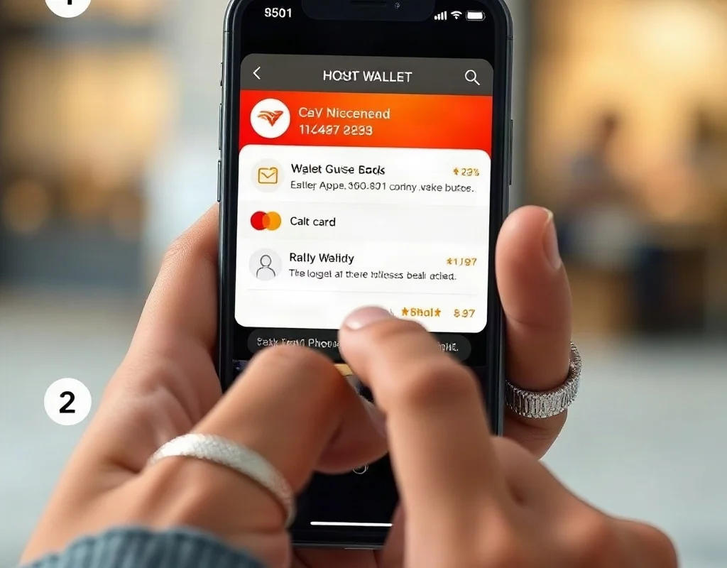 User tapping buttons on a mobile wallet app to deposit money