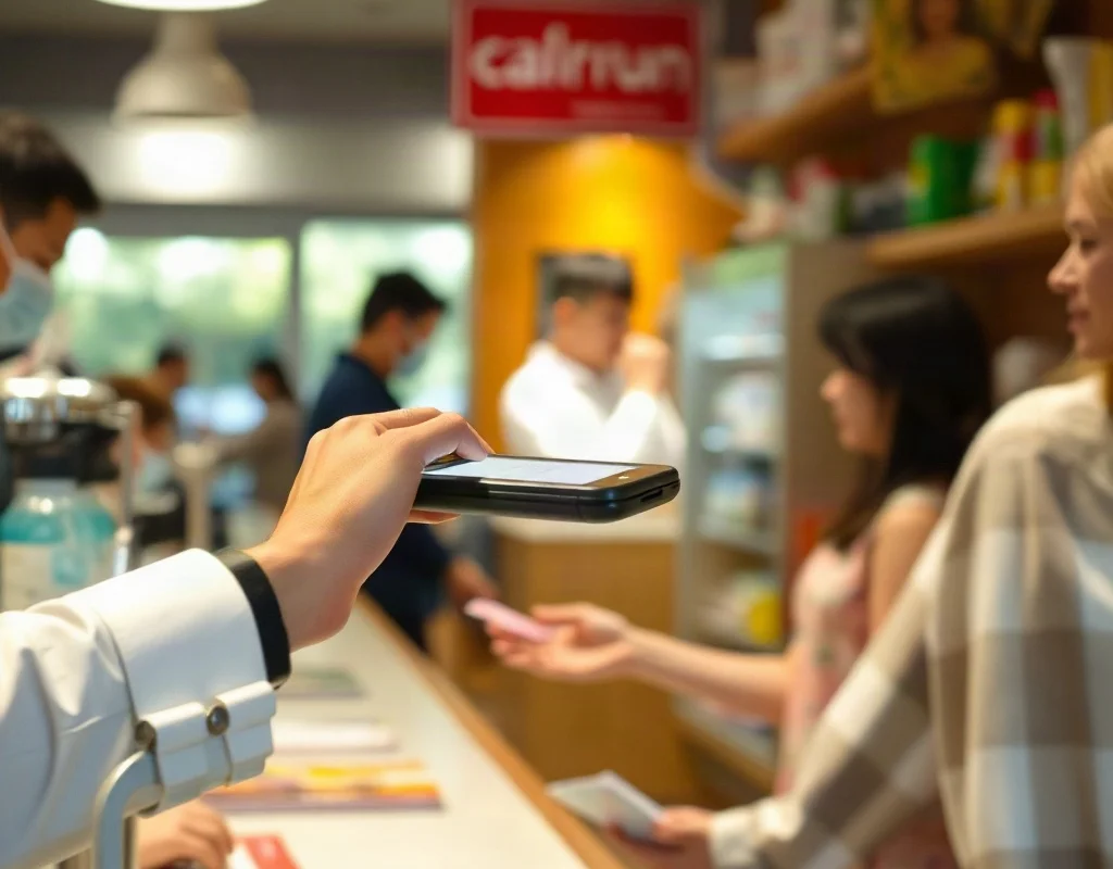 Customer paying cash at a shop terminal for Easypaisa deposit