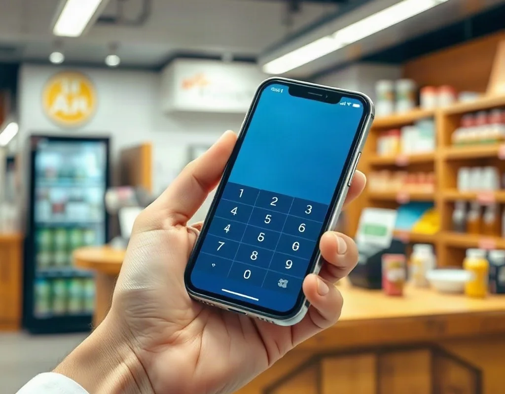 Person using mobile phone keypad to dial X555 for Easypaisa withdrawal