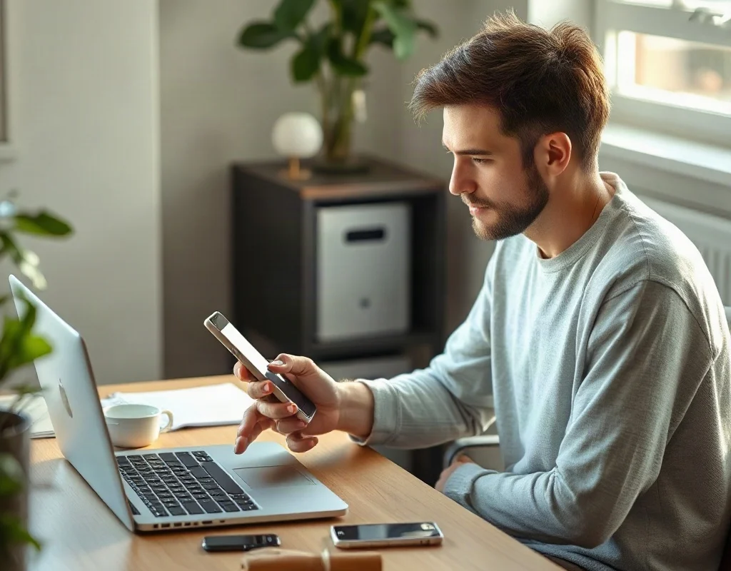 User verifying X555 password recovery code on phone and laptop