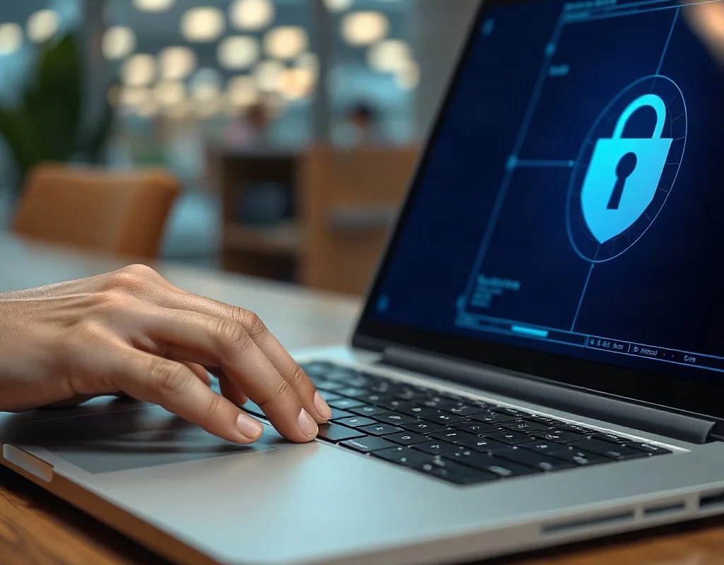 Hand entering new password on laptop during X555 recovery