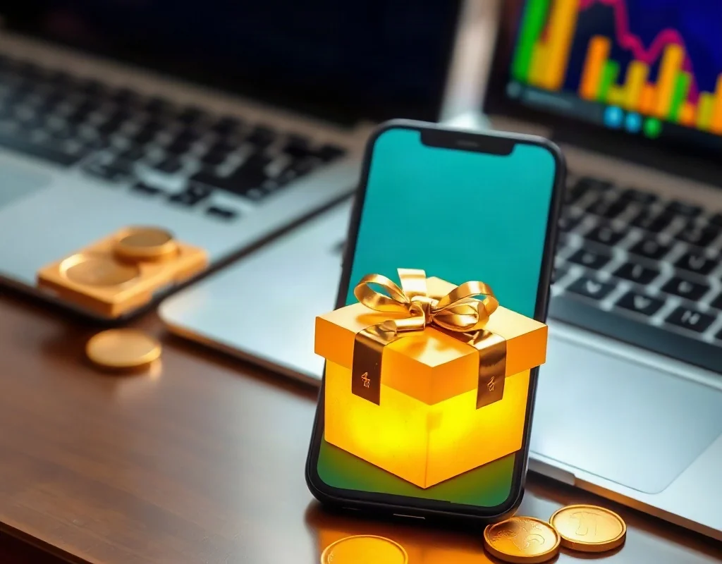 Visual representation of X555 new user bonus with gift box and coins
