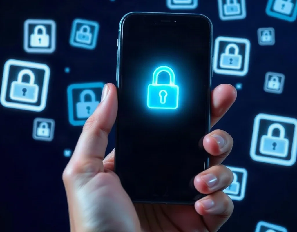 User checking account security on a smartphone with a lock icon