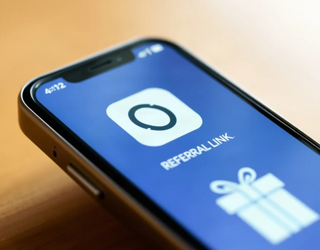 Smartphone showing generic referral program icon and gift box concept for X555