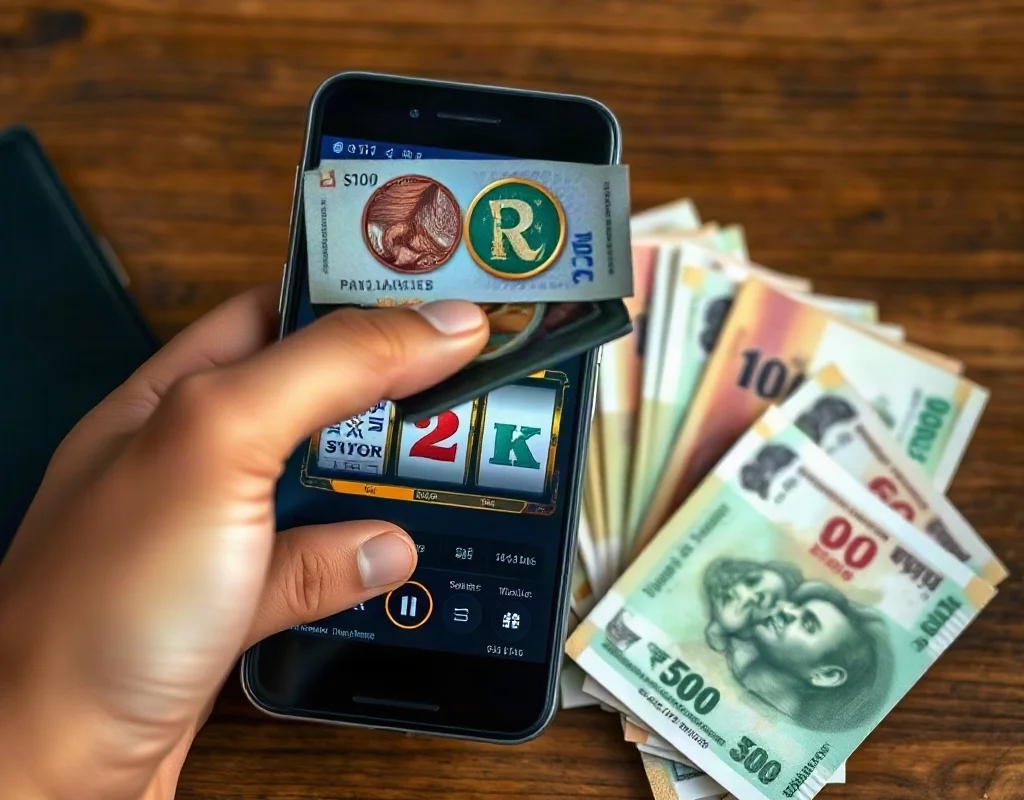 Depositing Pakistani banknotes into a smartphone wallet for X555 game