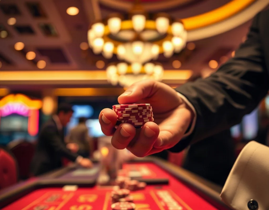 Hand receiving VIP casino chips from dealer