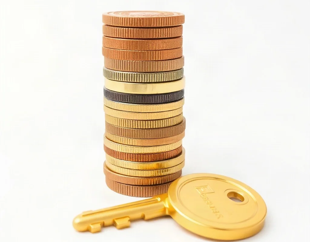 Stack of coins and golden key symbolizing unlocking VIP rewards
